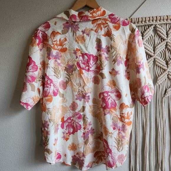 WAYF‎ NWT Pink Tropical Floral Button Shirt Linen Blend Women's M - Picture 4 of 12